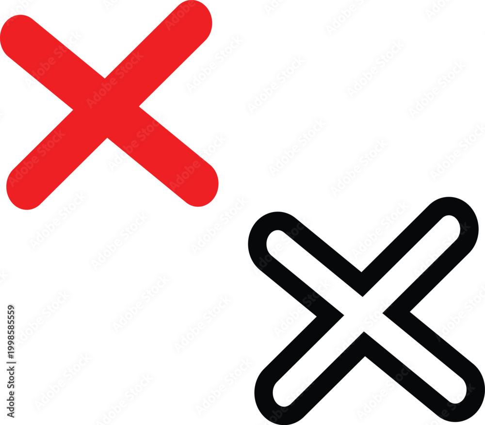 Fototapeta premium Modern Cross Icon Set – Bold Red X and Minimal Black Outline Symbol 