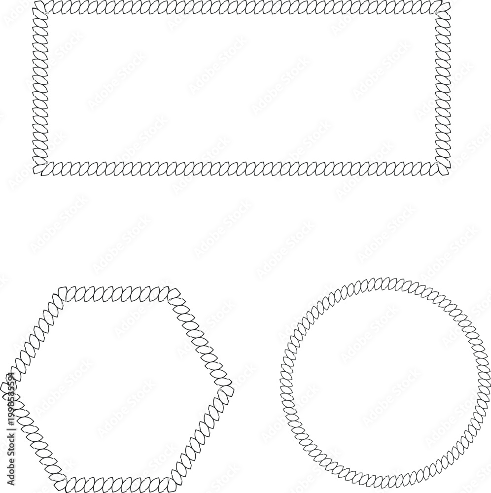 Fototapeta premium Black spiral patterns forming square, hexagon, and circle shapes