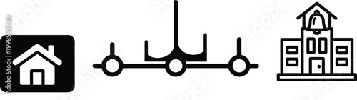 Home, School, and Community Icons: Icons representing residential, educational, and public spaces.