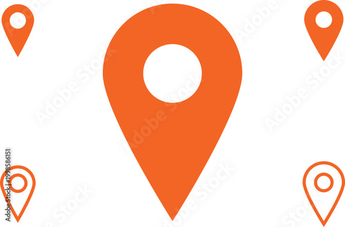 Orange location pin with smaller pins scattered in background