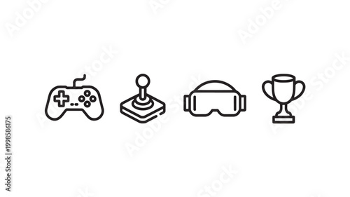 Gaming Console Controller Joystick VR Headset Trophy Icons For Esports Competition Concepts