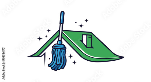 Cleaning a tent with a broom.