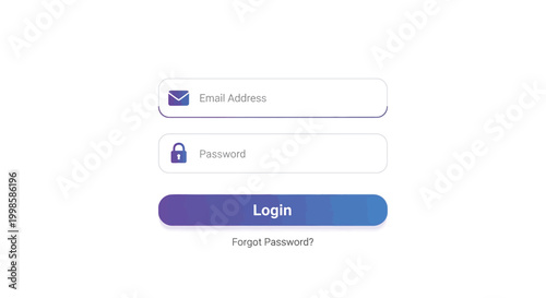 Modern digital user interface design for website or application login screen with input fields for email and password a vibrant gradient button and a link for password recovery
