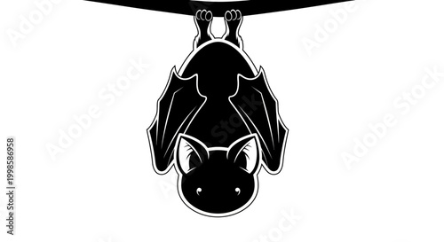 Black Bat Hanging Upside Down Silhouette.