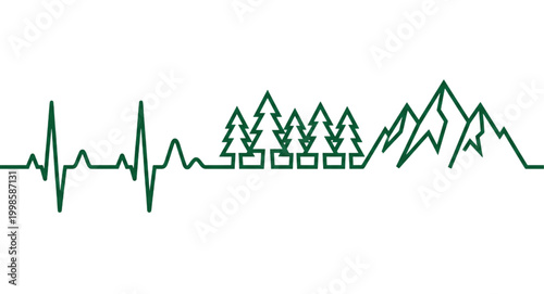 Nature's Rhythm Heartbeat of Mountains and Trees Representing Vitality