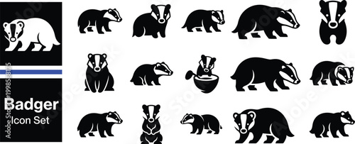 Badger Silhouette Icon Set – Wildlife Mammal, Nature Animal Poses and Fauna Collection