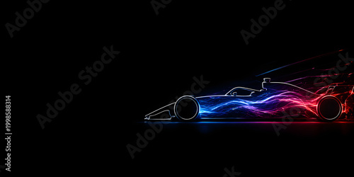 Futuristic Neon Open Wheel Race Car Banner with Copy Space