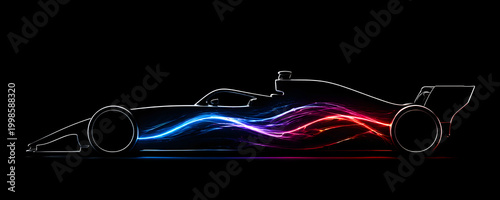 Futuristic Neon Open Wheel Race Car Banner with Copy Space