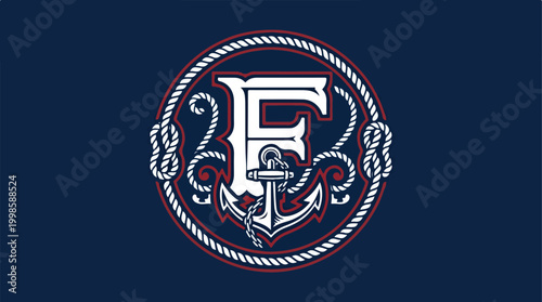 Nautical Emblem Anchor Letter F.