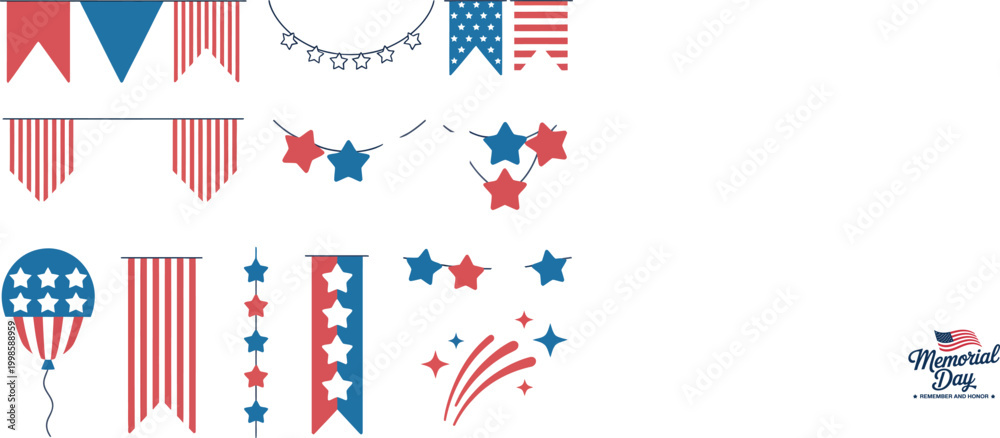 Obraz premium Memorial Day Red White Blue Decorative Elements Keywords: memorial day, remember, honor