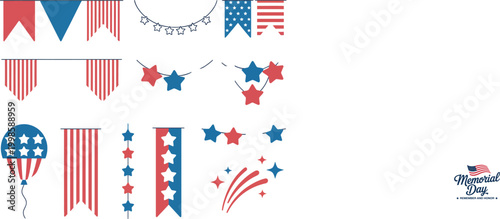 Memorial Day Red White Blue Decorative Elements Keywords: memorial day, remember, honor