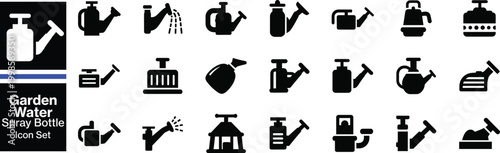 Collection of black silhouette icons representing various garden watering and spraying tools