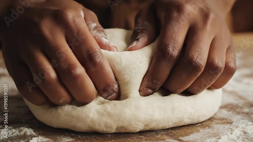 Black woman's hands kneading bread dough