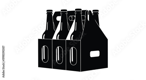 six pack beer bottles in cardboard carrier silhouette high quality professional detailed modern elegant stylish clean crisp vibrant colorful digital creative innovative