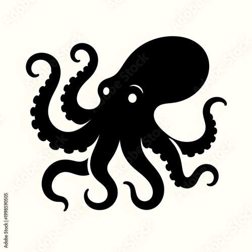 Black silhouette of an octopus with curled tentacles  