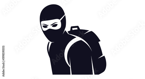 masked thief silhouette with backpack and stealthy posture silhouette high quality professional detailed modern elegant stylish clean crisp vibrant colorful digital
