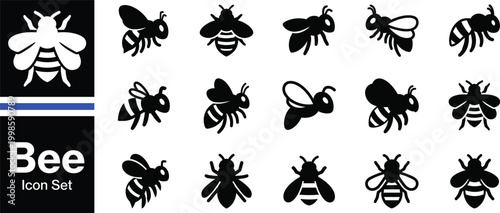 Bee and Honey Bee Silhouette Icon Set – Insect, Pollinator and Nature Ecology Vector Collection