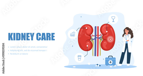 Kidney care concept. Renal health or chronic disease management. Medical vector illustration of internal organ anatomy. Urology and nephrology.