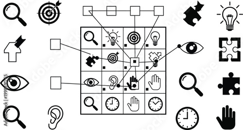 Abstract Concept Grid with Icons: Strategy, Ideas, Vision, Time, Teamwork
