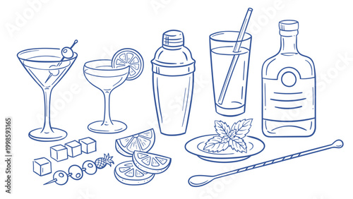 Cocktail Making Essentials Doodle Set