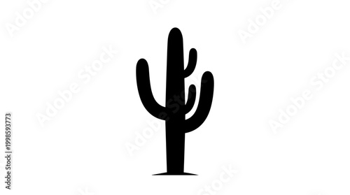 Vector silhouette of cactus with three arms, desert vegetation, resilience symbolic art