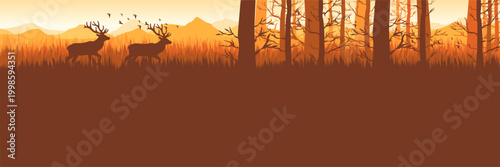 Photography Peaceful fall sunset scenery with wild animals and warm hues