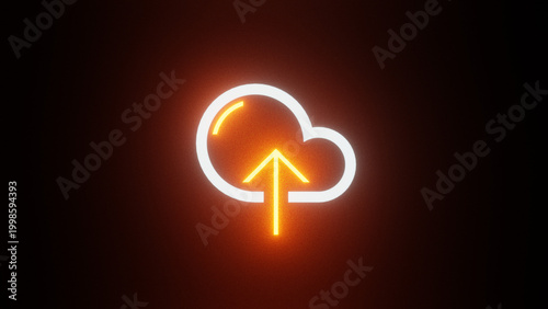 Neon Cloud Upload Icon Glowing Data Transfer Background