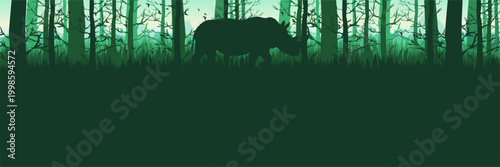 Peaceful green wilderness graphic concept with quiet rhino