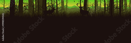 Bold electric green forest vector background for wildlife campaigns
