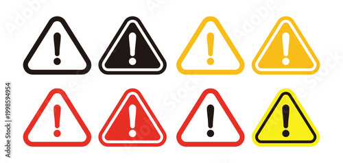 Vector set of danger signs, warning signs, attention signs, exclamation marks. Danger warning icon. Free Vector