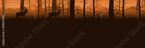 Photography Peaceful dawn forest scenery with wild animals and warm hues