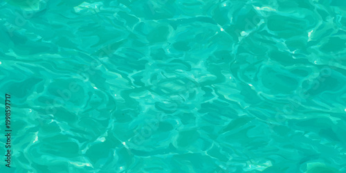 Bright turquoise water ripples background with shimmering sunlight caustics and abstract liquid texture in a pool