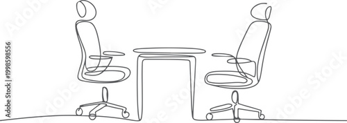 Black and white line of two office chairs facing each other across a small table line office chairs minimalist