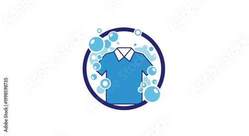 Laundry service logo with bubbles and shirt.