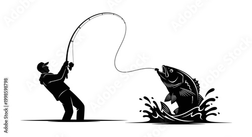 fisherman reeling in a large fish silhouette high quality professional detailed modern elegant stylish clean crisp vibrant colorful digital creative innovative