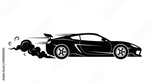 sports car silhouette with smoke trail on white background silhouette high quality professional detailed modern elegant stylish clean crisp vibrant colorful