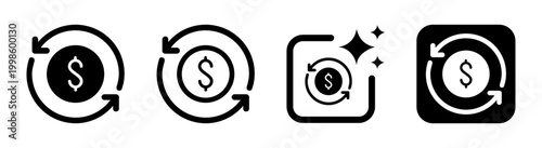 Refund or cash back icon with dollar symbol and circular arrows representing financial transaction flow in business and ecommerce interfaces isolated on transparent background vector illustration