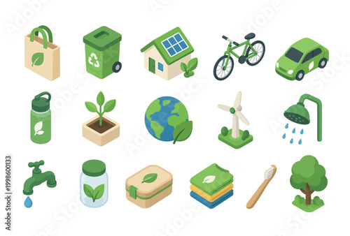 eco friendly icons for sustainable living.