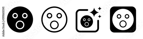 Shocked surprised emoji icon expressing astonishment reaction and emotional response in clean black transparent PNG vector illustration