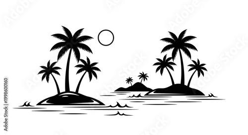 tropical islands with palm trees and sun silhouette high quality professional detailed modern elegant stylish clean crisp vibrant colorful digital creative