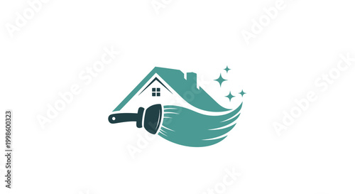 Teal house cleaning logo with broom.