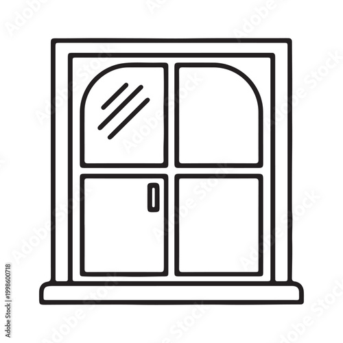 Simple black line drawing of a four pane window