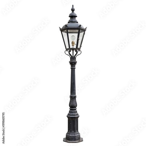 Ornate Black Cast Iron Victorian Style Lamp Post With Light Bulb