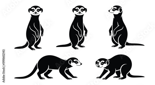 Collection of meerkat silhouettes in various poses