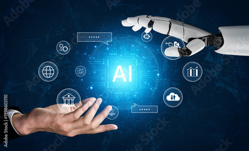 Fotografía AI-powered central processing system shows insight, logic, data flow and platform intelligence in connected digital network