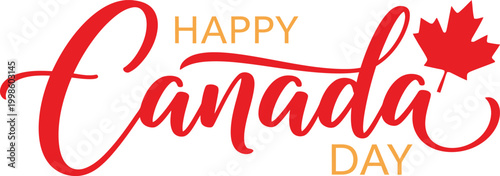Happy canada day festive red calligraphy maple leaf celebration