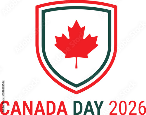 Canada day 2026 patriotic shield with maple leaf national celebration