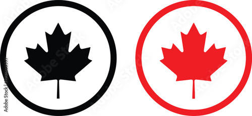 Canada day symbols black and red maple leaf in oval frames