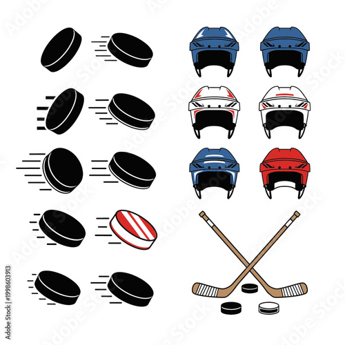 Canvas Print Ice Hockey Equipment and Pucks Collection Sport Icons