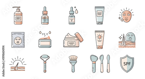Various Skincare and Beauty Products Icons.